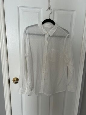 GAP White Swiss Dot Button-Up Shirt (Sz XL)